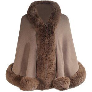 🆕Women Brown Winter Faux Fur Shawl Stole Warm Wrap Cape knitted Acrylic Elegant